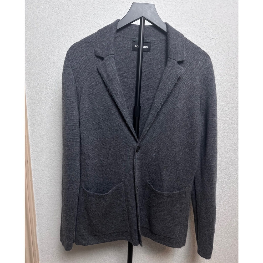 Bonobos Mens Merino Wool Sweater Blazer Charcoal Grey Knit Jacket Small